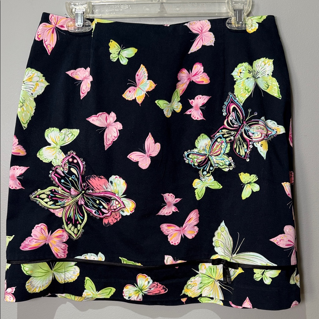 Creda Floral Butterfly Print Sequin Embroidered Pencil Skirt Ladies 8